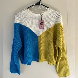 NWT Sincerely Jules cropped colorblock sweater in size M 🥝🦋